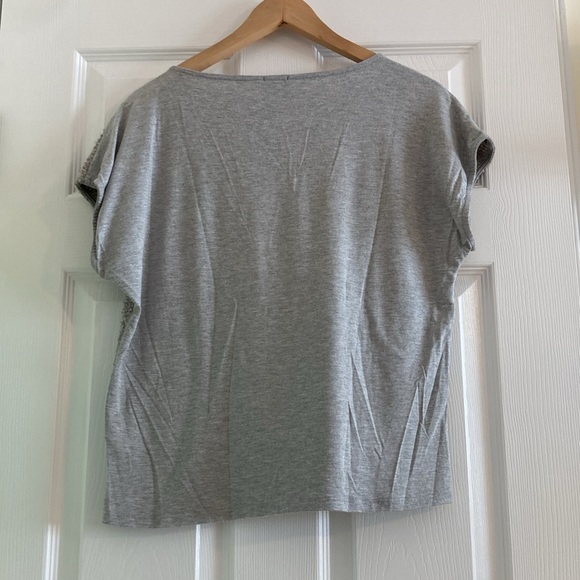Anthropologie Ella Moss Moonshine Sequin Silver Gray Short Sleeve Top Small - Picture 4 of 6